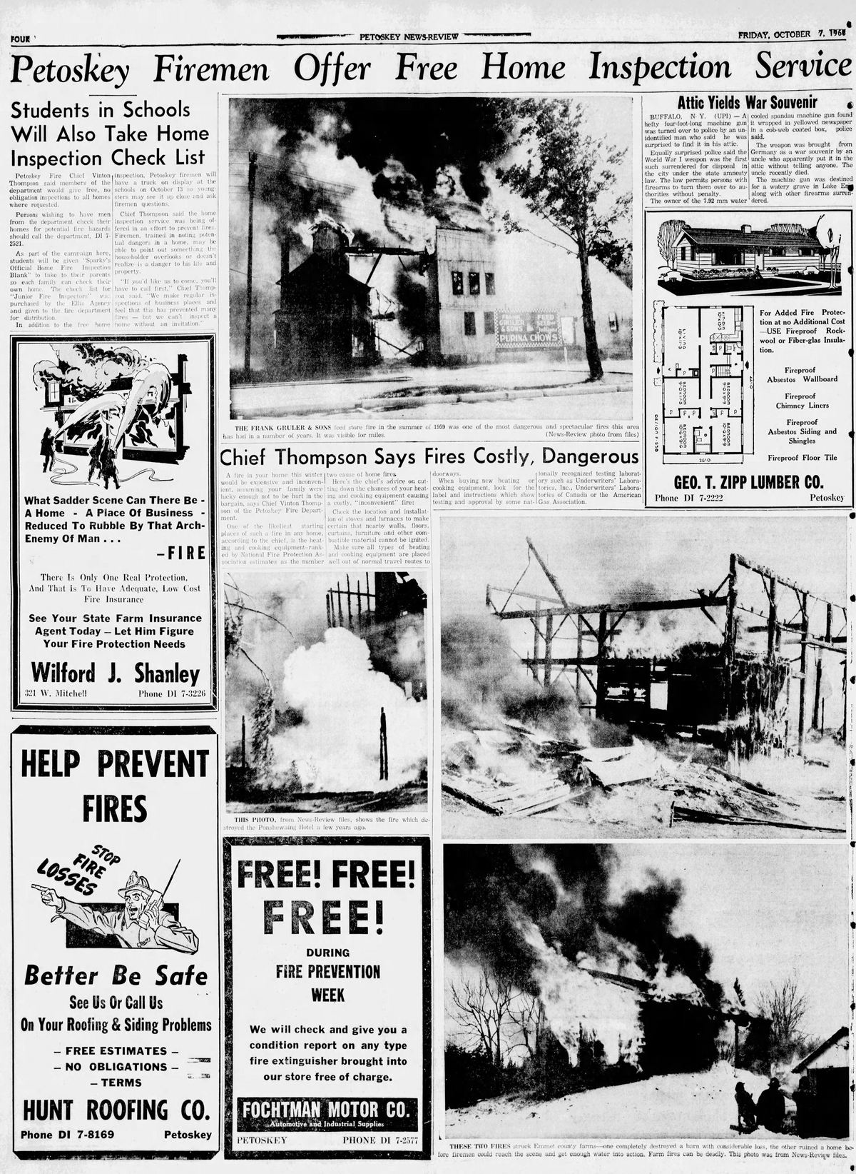 Ponshewaing Hotel - Oct 7 1960 Article On Fires
